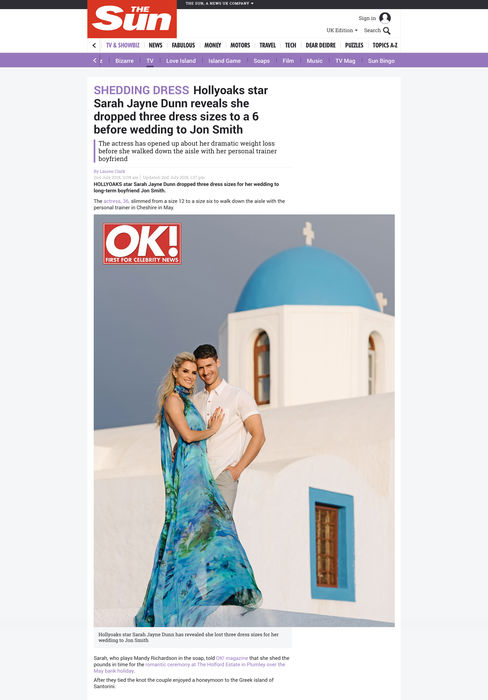 SARAH JAYNE DUNN DRESSED BY RAQUEL BALENCIA FOR OK MAGAZINE, JULY 20182