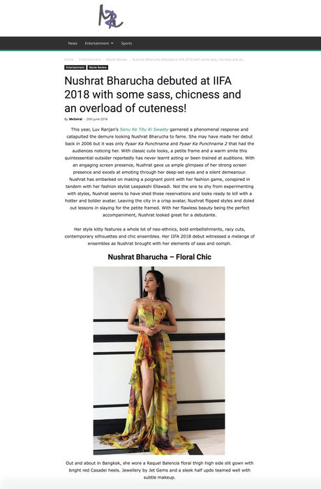NUSHRAT BHARUCHA DRESSED BY RAQUEL BALENCIA FOR IIFA WARDS 20182