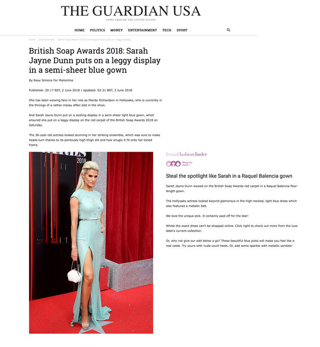 SARAH JAYNE DUNN DRESSED BY RAQUEL BALENCIA FOR BRITISH SOAP WARDS 20182