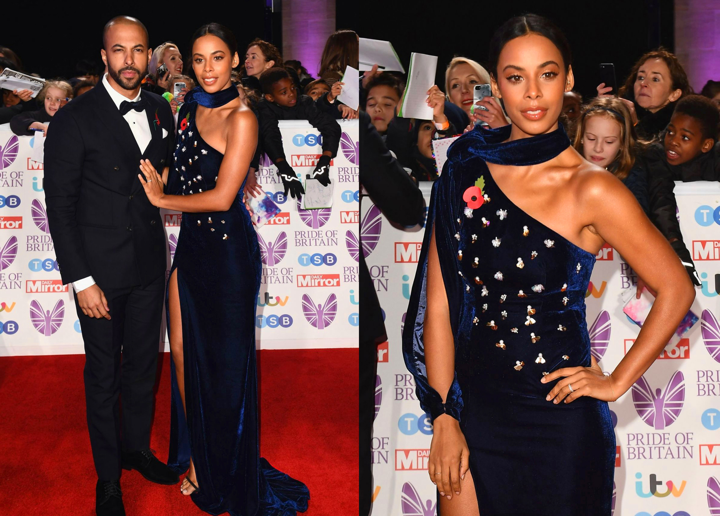 ROCHELLE HUMES DRESSED BY RAQUEL BALENCIA FOR PRIDE OF BRITAIN AWARDS 2018