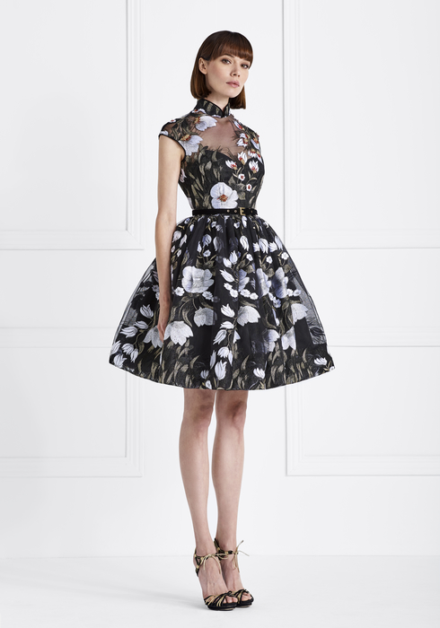 Embroidered Tulle and Duchesse Silk MidiDress